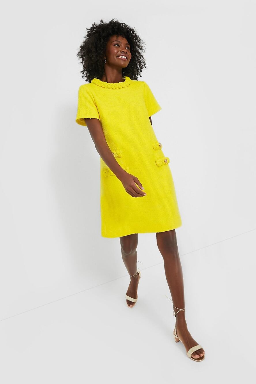 Tuckernuck Tweed Jackie Short Sleeves Mini Dress - M Yellow